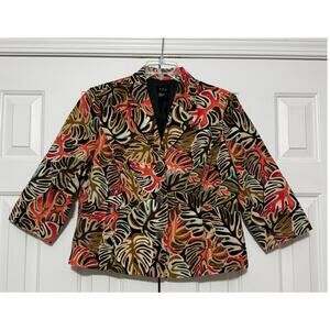 Vintage RQT Blazer-Style Leaf Pattern Cotton Jacket, Size L